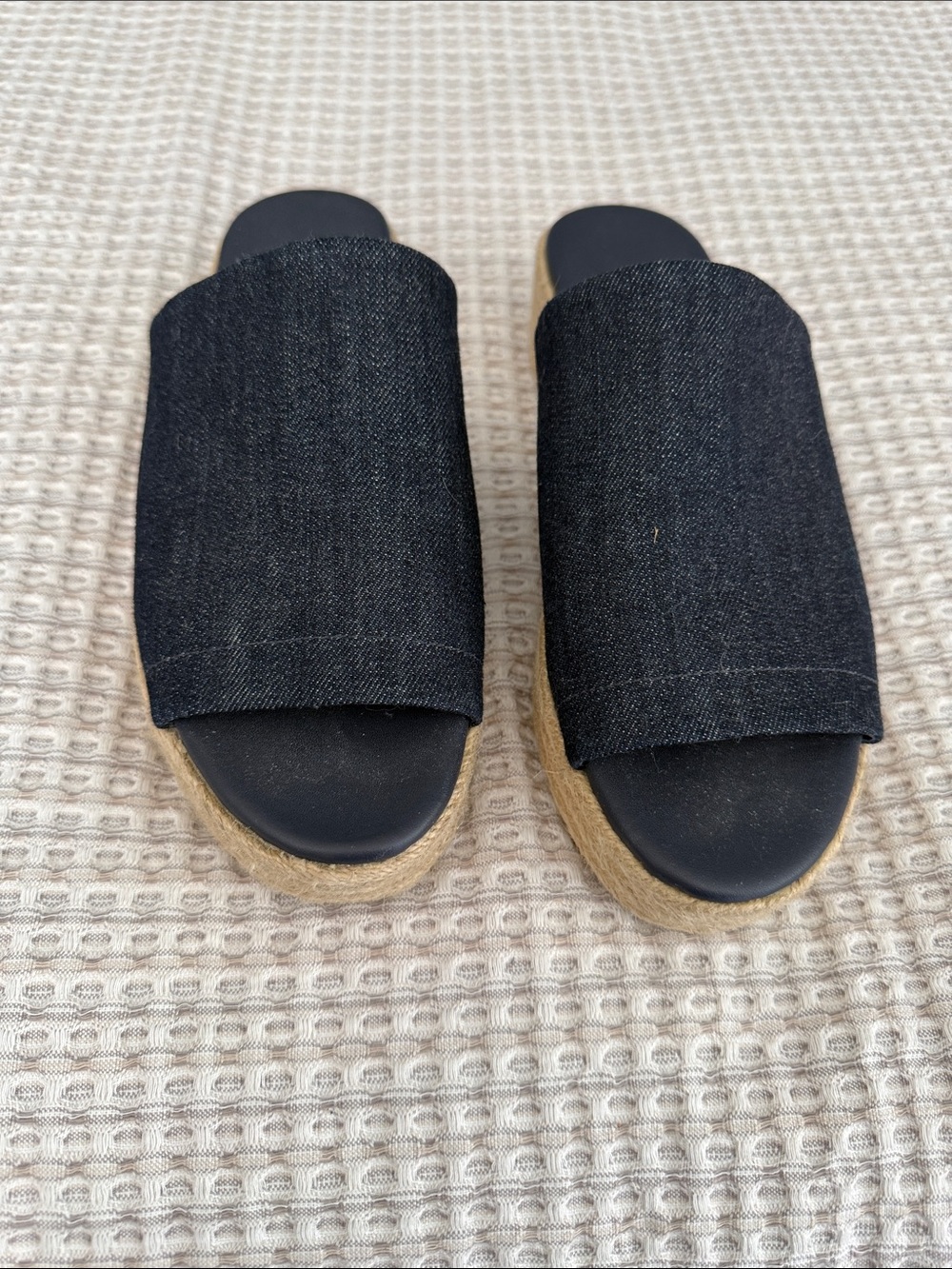 Vince Black Denim Espadrille Slide Sandals